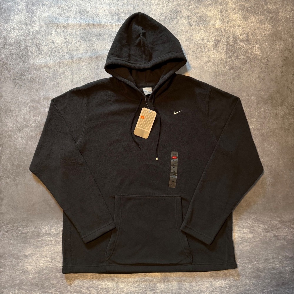 NWT Vintage 2004 Nike Womens XL Silver Tag Fleece Hoodie Black Mini Swoosh Y2K